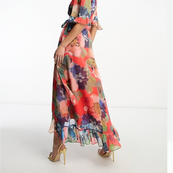 NWT Asos Hope and Ivory wrap midaxi dress in mixed floral , size 8 - Picture 2 of 6